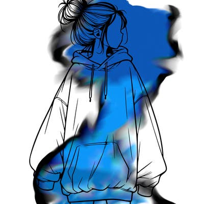 realistic girl with a oversized sweatshirt on and a bun