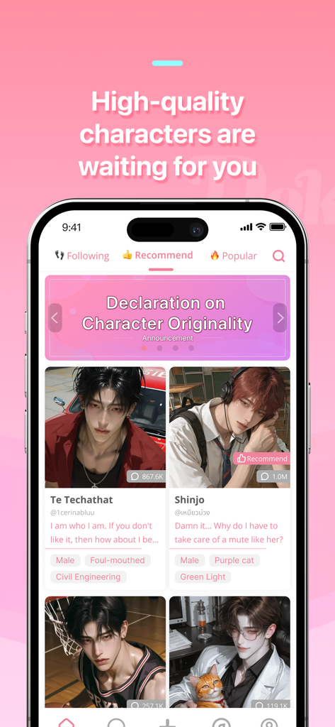 Dokichat – Romantic AI Chat - Dokichat mobile app interface showing a selection of high-quality male AI characters for romantic role-playing