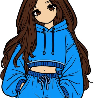 girl in over sized hoodie and crop with long hair