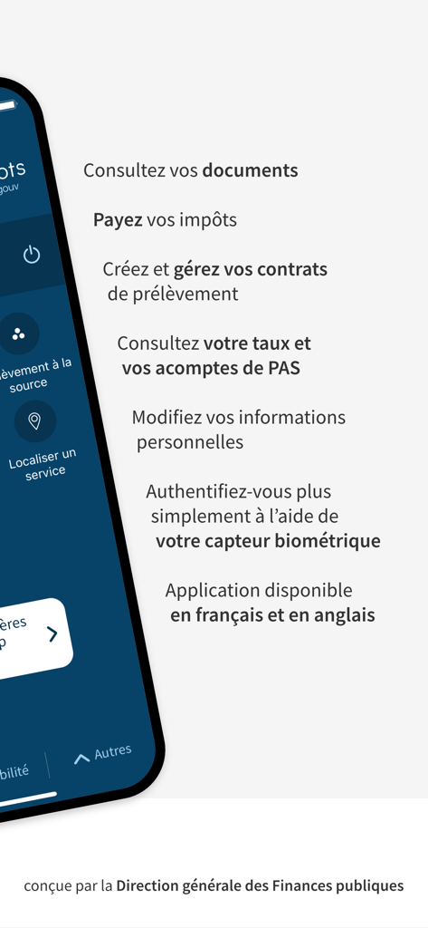 Impots.gouv app features including tax payment and document consultation