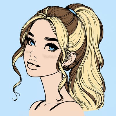 realistic girl with a ponytail on her hair and lips