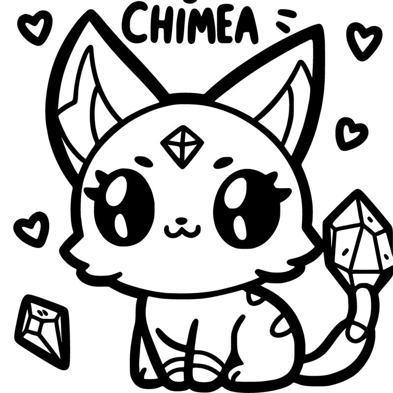 cute cartoony crystal cat with "chimea" written above