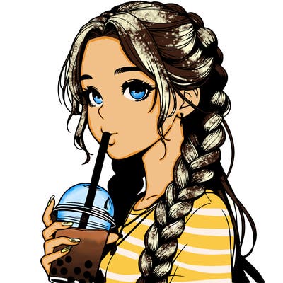 realistic girl with braided hair drinking boba