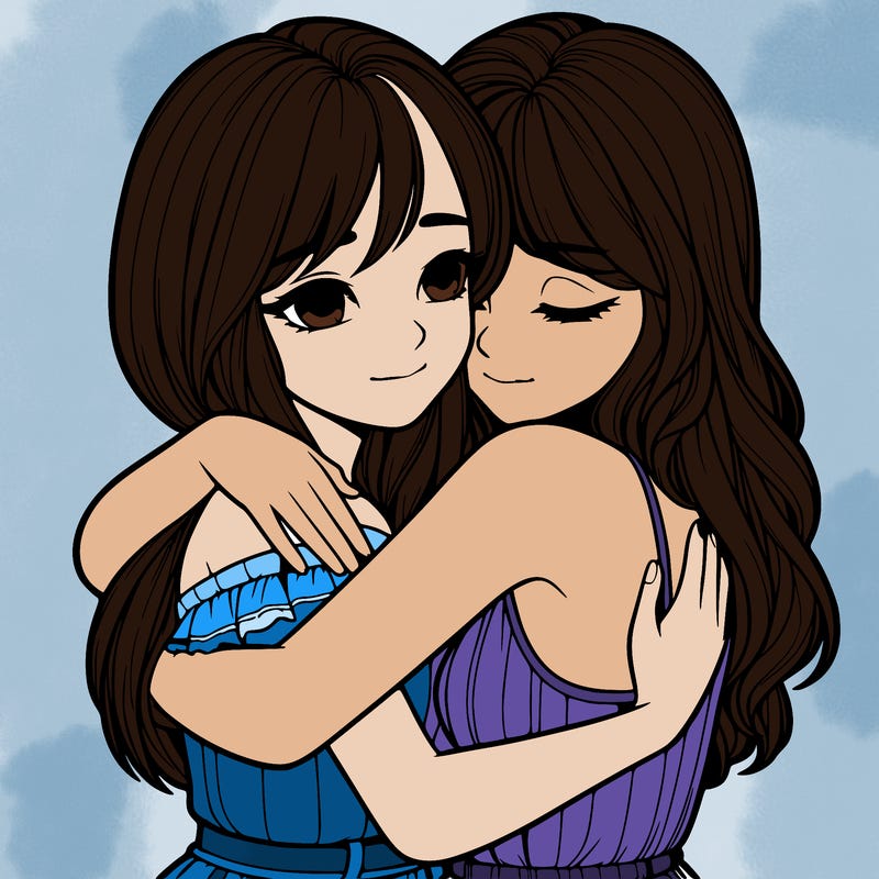 realistic girls hugging
