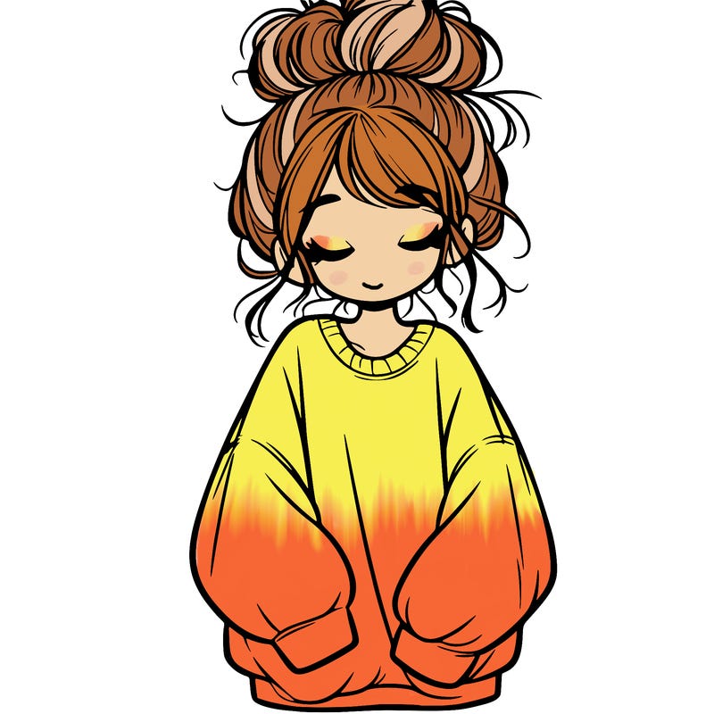 girl with baggy sweatshirt and messy bun