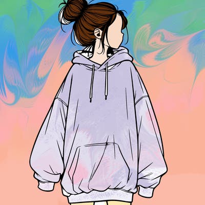 realistic girl with a oversized sweatshirt on and a bun