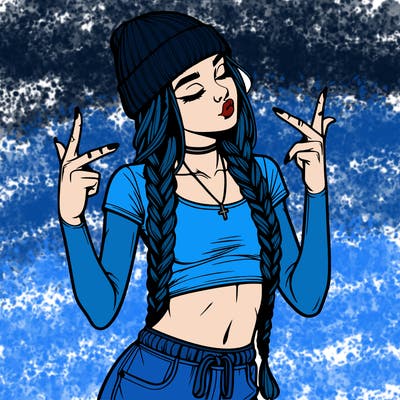 realistic teenage girl with braids and a beanie and crop top doing 🫶🏼
