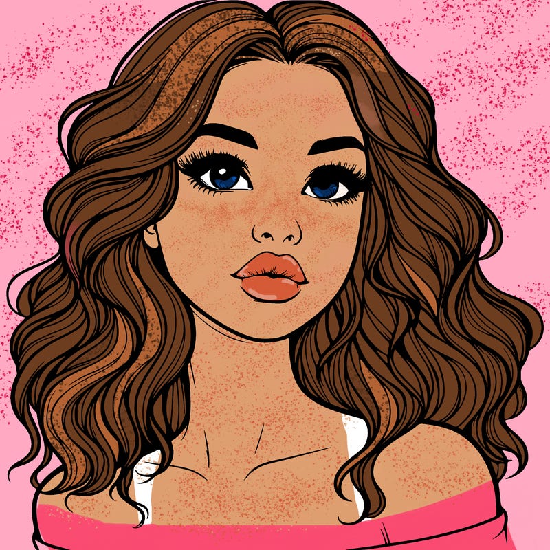 realistic girl with wavy hair and lips