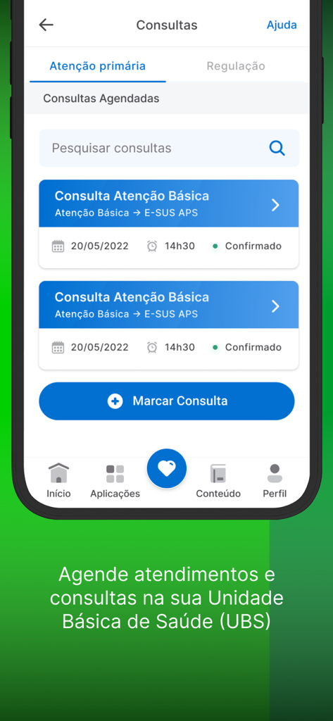 Meu SUS Digital - Meu SUS Digital app screen displaying scheduled medical appointments and an option to book a new consultation