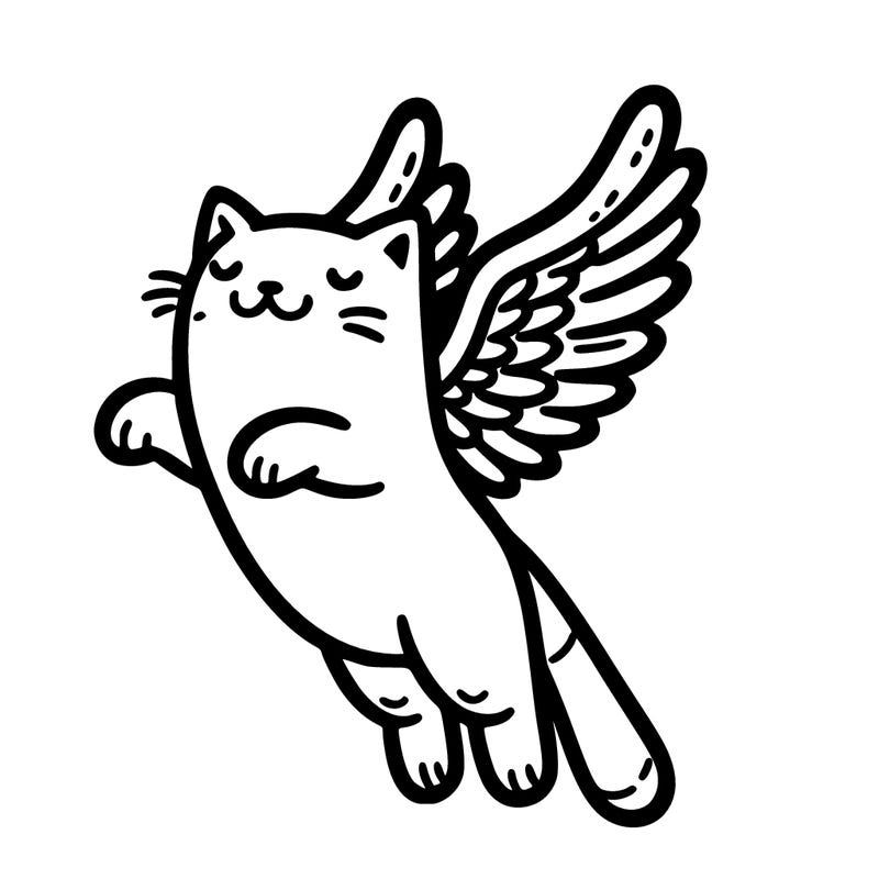 a floating cat with wings