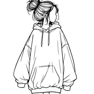realistic girl with a oversized sweatshirt on and a bun