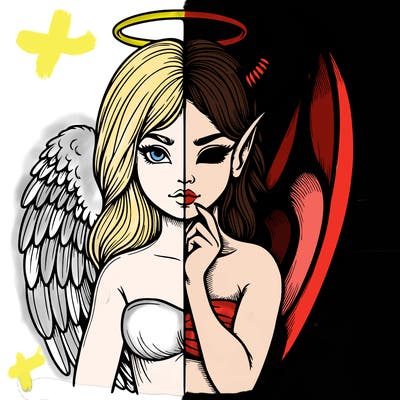 realistic angel half demon