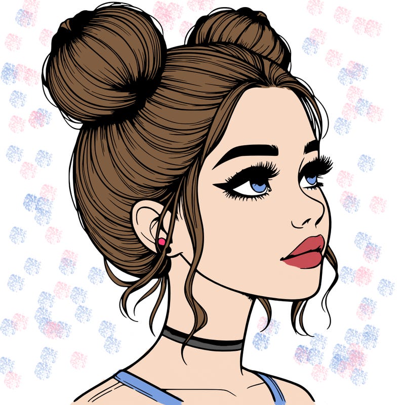 realistic girl with buns on the top of her head