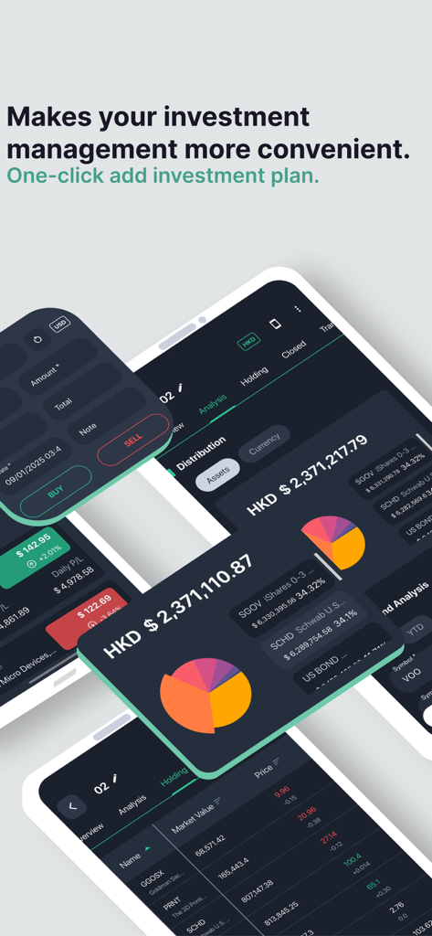 Stocker Professional - Interfaz de la aplicación móvil de Stocker Professional que muestra el saldo del portafolio de inversiones y gráficos de distribución de activos.