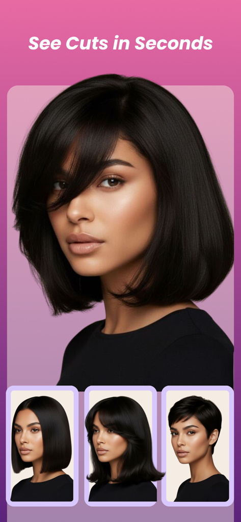 AI-generated preview of different hair cuts and styles on a woman in the StyleShare app