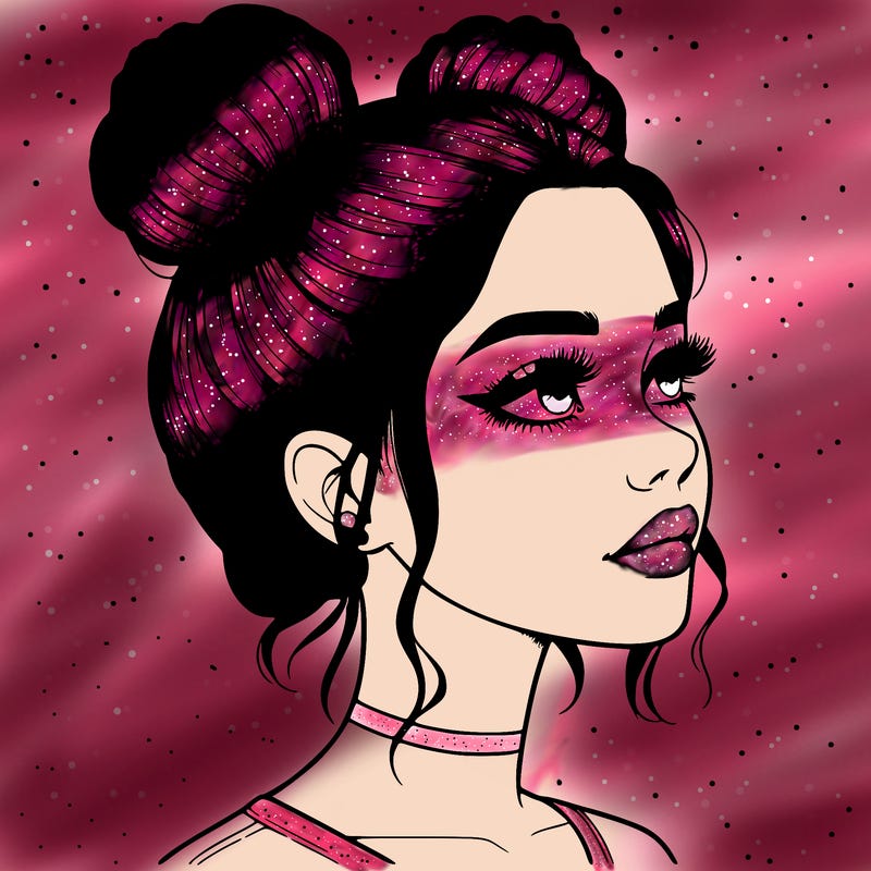 realistic girl with buns on the top of her head