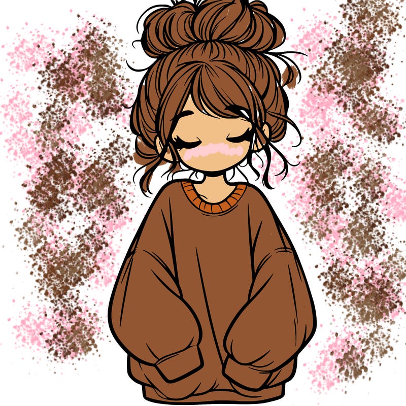 girl with baggy sweatshirt and messy bun