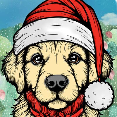 realistic dog with a christmas hat