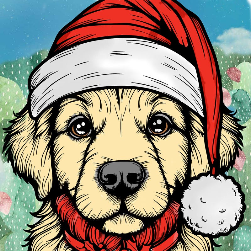 realistic dog with a christmas hat