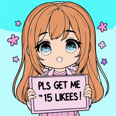realistic girl holding up a sign that says “pls get me to 15 likes!”