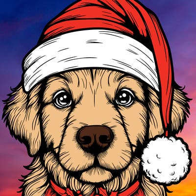 realistic dog with a christmas hat