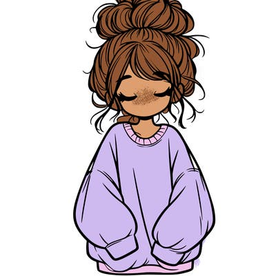 girl with baggy sweatshirt and messy bun