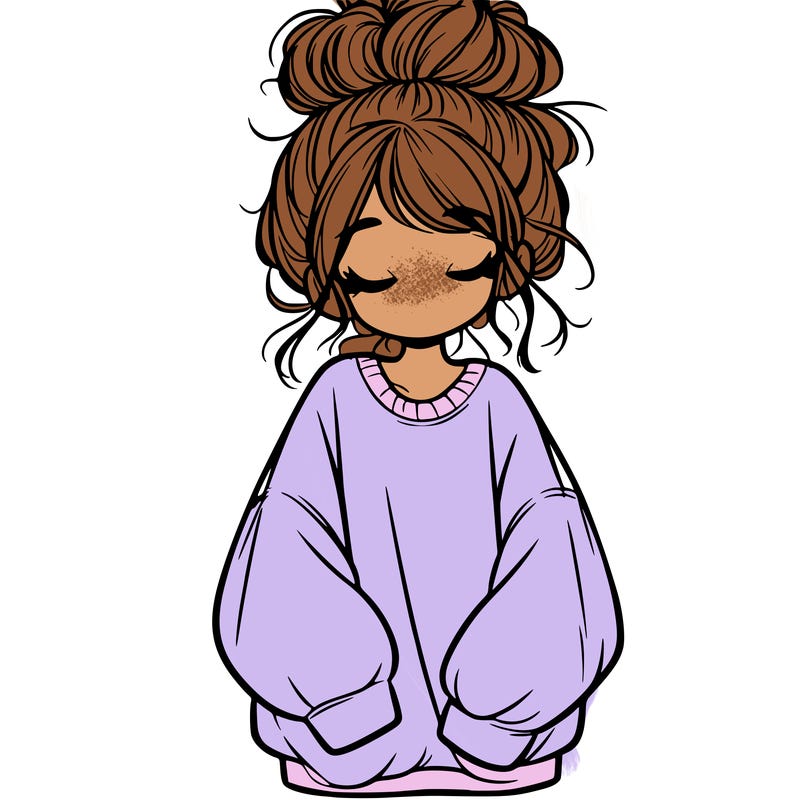 girl with baggy sweatshirt and messy bun
