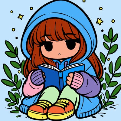 girl in oversized hoodie reading a book