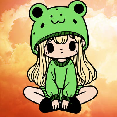 a girl wearing a frog hat and some frog socks