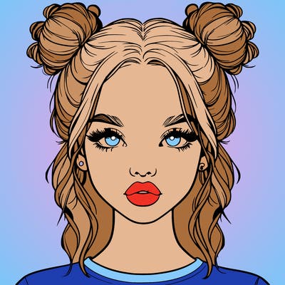 realistic girl with two buns in hair and lips
