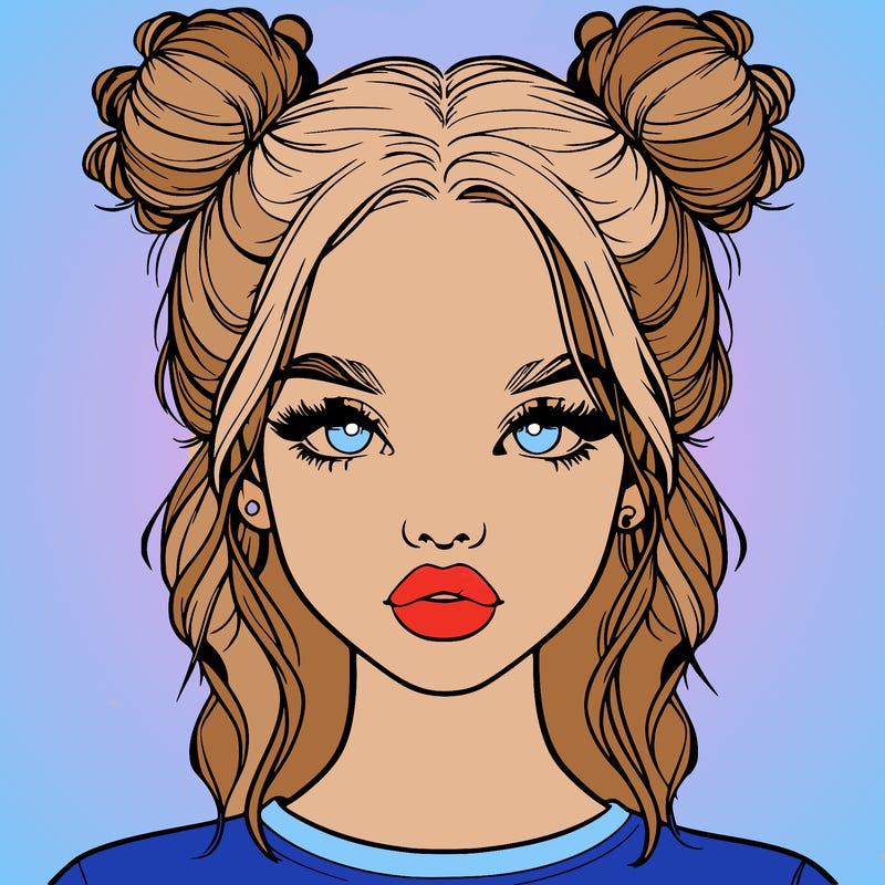 realistic girl with two buns in hair and lips