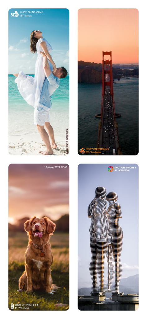Collage of photos with Shot On iPhone watermark stamps and digital signatures