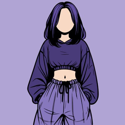 realistic girl faceless with baggy pants and a crop top