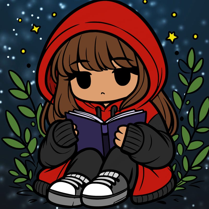 girl in oversized hoodie reading a book