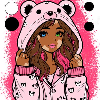 realistic girl in a animal pjs hoodie