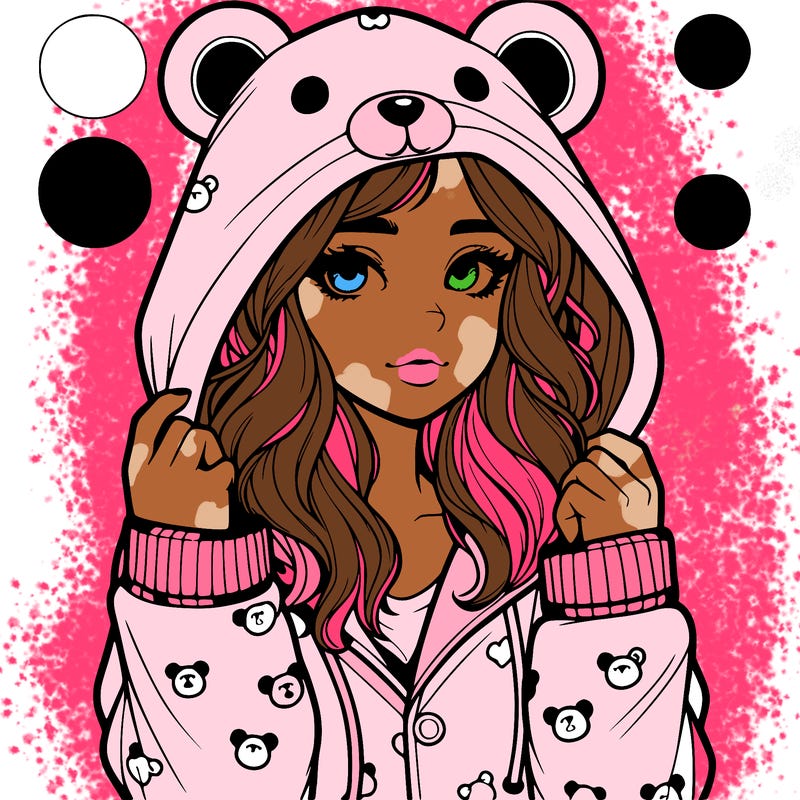 realistic girl in a animal pjs hoodie
