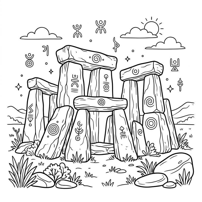 Uncover the mysteries of ancient civilizations with this engaging megalithic temples coloring page designed just for kids. Perfect for young historians, it offers a wonderful way to explore prehistoric wonders through creative expression.