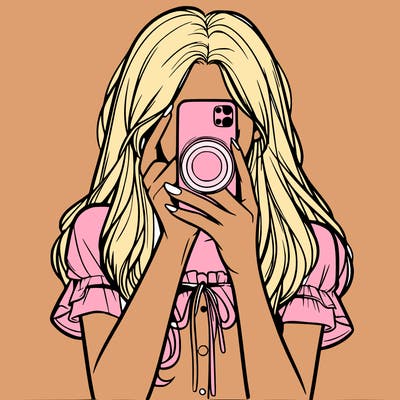 a realistic girl holding her phone taking pictures