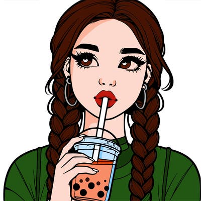 realistic girl with braided hair drinking boba