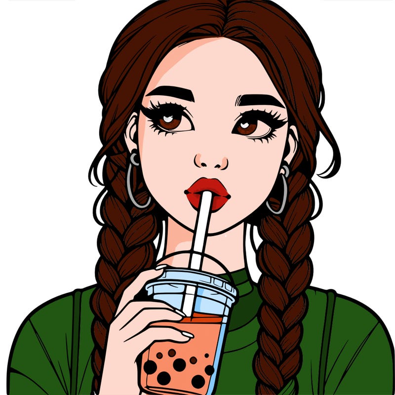 realistic girl with braided hair drinking boba