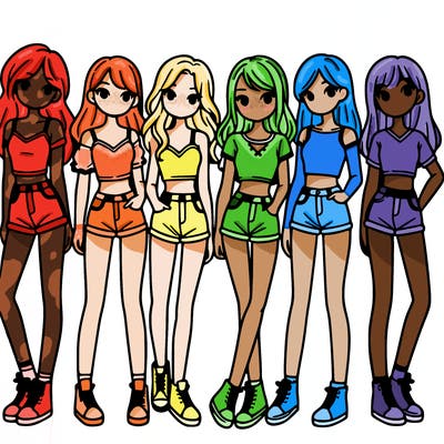 a group of girls wearing crop tops and shorts