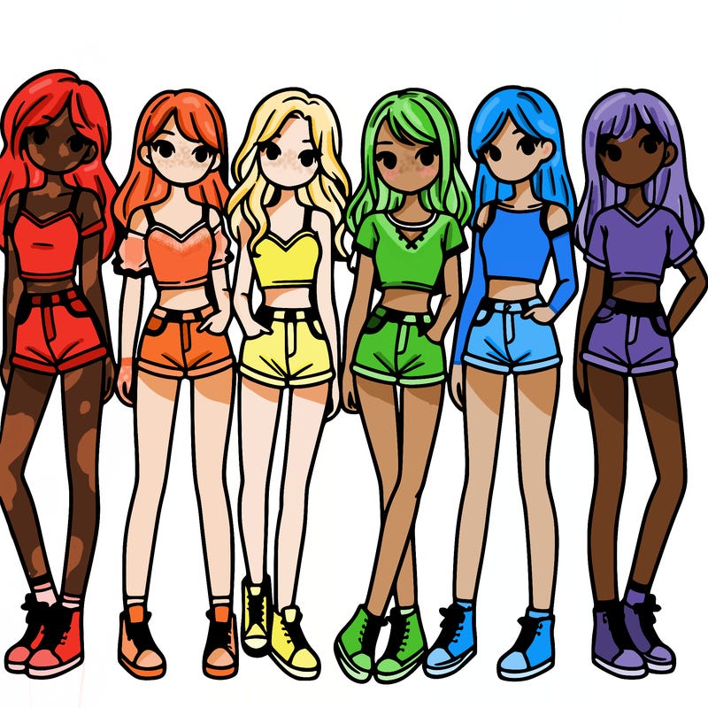 a group of girls wearing crop tops and shorts