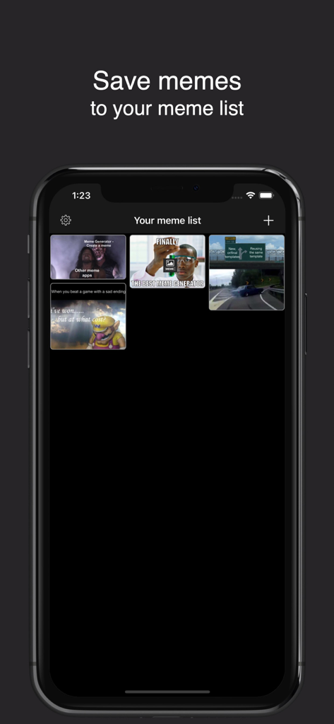 Interface montrant la liste des mèmes enregistrés dans l'application.