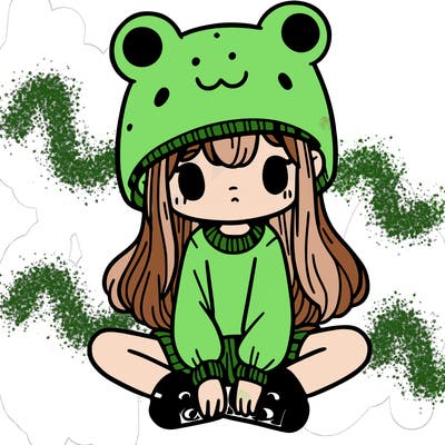 a girl wearing a frog hat and some frog socks
