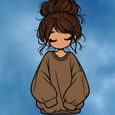 girl with baggy sweatshirt and messy bun