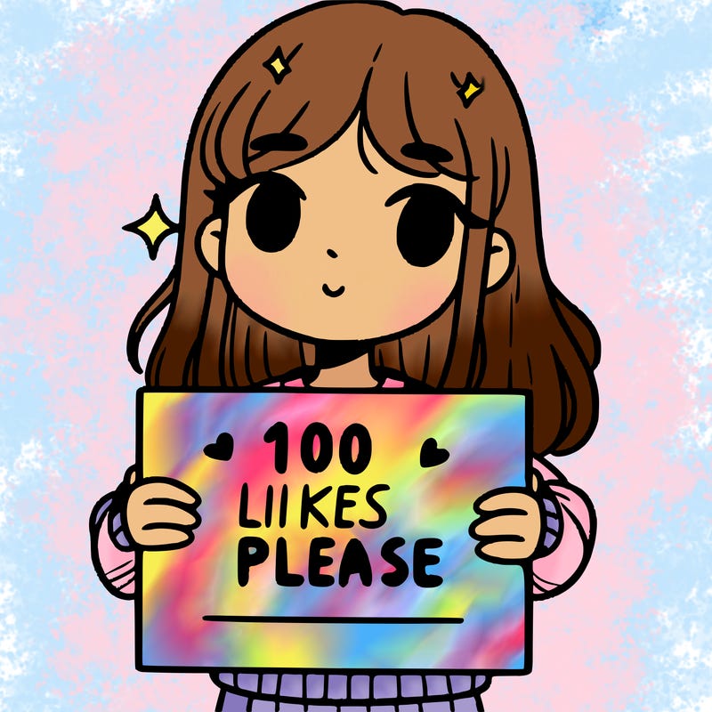 a girl holding up a sign saying 100 likes please