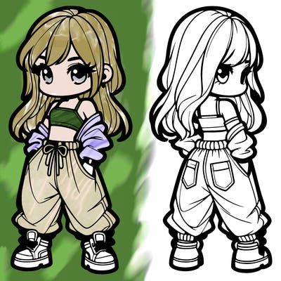 girl in crop top and baggy pants