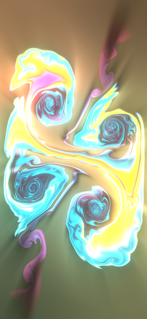 Fluid Simulation - Vibrantes patrones de fluidos brillantes de color azul y amarillo arremolinándose sobre un fondo oscuro.