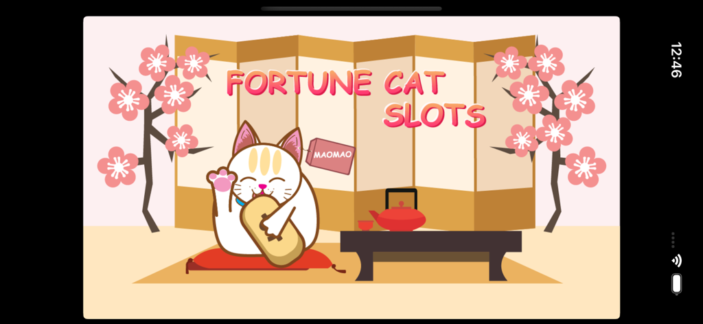 Fortune Cat MaoMao's Slots - Fortune Cat MaoMao Slots game title screen with lucky cat and cherry blossoms
