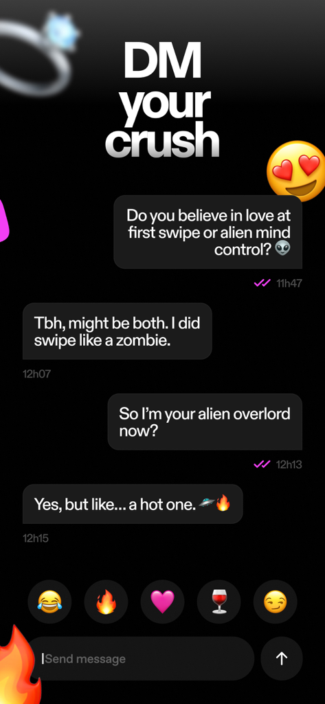 Ghosted: No Filter Dating App - Ghosted dating app chat screen showing a playful direct message conversation between two users